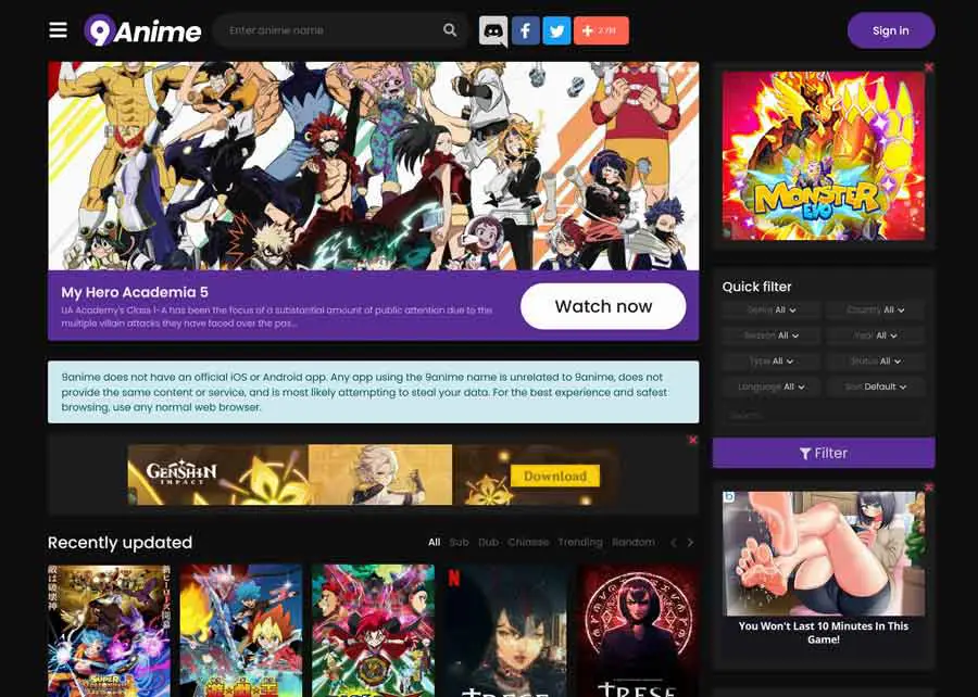 Situs Streaming Anime Antarmuka situs web streaming anime