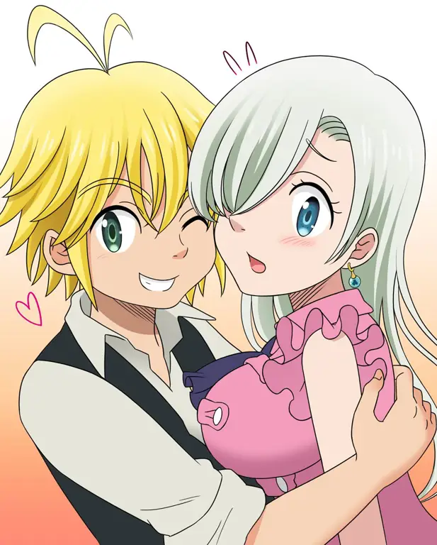 Ilustrasi Meliodas dan Elizabeth Gambar Meliodas dan Elizabeth dari Nanatsu no Taizai
